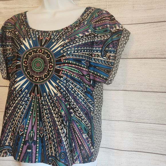 Wetseal S Mandala festival hobo capped short sleeve top blouse - Picture 5 of 9
